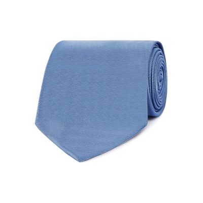 Mid blue woven silk textured tie